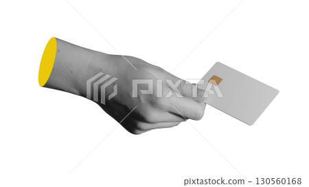 Blank plastic card with chip in hand isolated on white background.. Blank plastic card with chip in hand isolated on white background.. 130560168