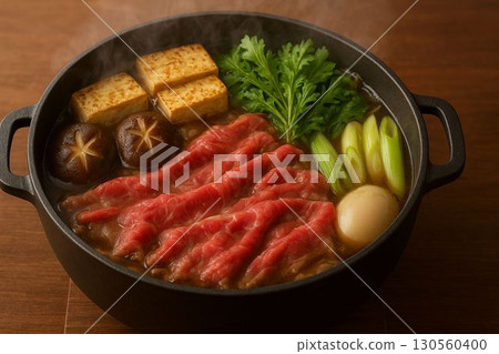 熱氣騰騰的壽喜燒鍋 130560400