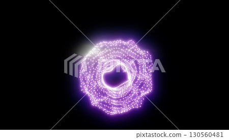 Bright magenta digital ring formed by interconnected nodes on a dark background, symbolizing futuristic data and energy flow 130560481