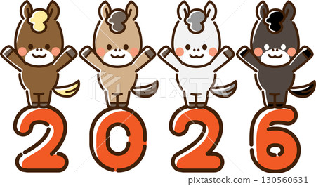 【新年賀卡素材】歡快的馬四重奏 130560631