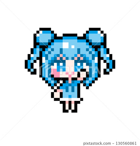 Pixel art character: A girl with a bun and twin tails raising her hand (2) Pixel art character: A girl with a bun and twin tails raising her hand (2) 130560861