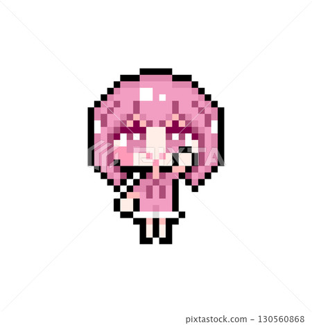 Pixel art character: A short-haired girl raising her hand (1) 130560868