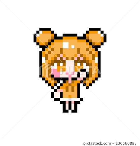 Pixel art character: Twin-bun hair girl raising her hand (8) 130560883