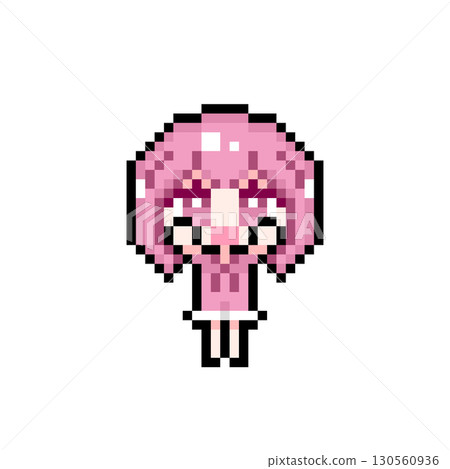 Pixel art character: Short-haired girl with both hands raised (1) Pixel art character: Short-haired girl with both hands raised (1) 130560936