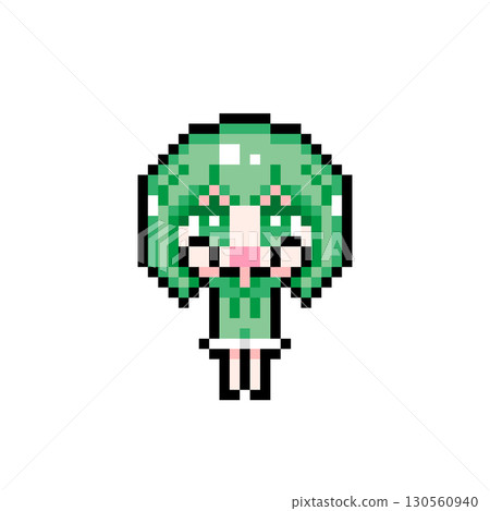 Pixel art character: Short-haired girl with both hands raised (5) 130560940