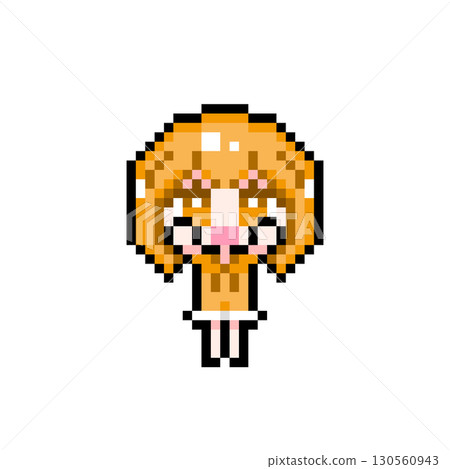 Pixel art character: Short-haired girl with both hands raised (8) Pixel art character: Short-haired girl with both hands raised (8) 130560943