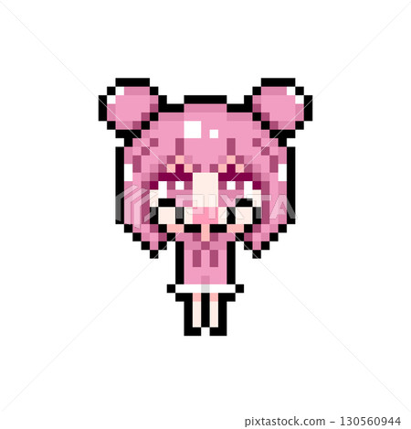 像素藝術角色：雙髻高舉雙臂的女孩（1） 130560944