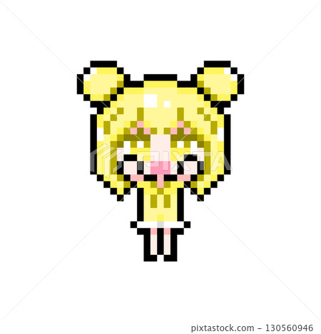 Pixel art character: Twin-bun girl with arms raised (3) 130560946