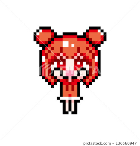 Pixel art character: Twin-bun girl with arms raised (4) 130560947