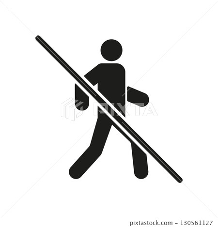 No Pedestrian Crossing Symbol Icon. Walking Prohibition And Safety Regulation Silhouette Symbol. Forbidden Walkway Warning. Isolated Vector Illustration 130561127