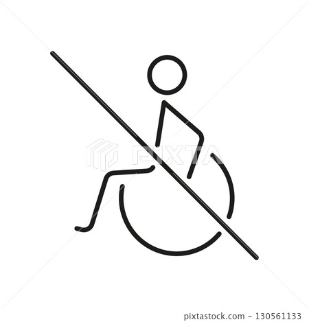 Wheelchair Accessibility Prohibited Line Icon. No Wheelchair Access, Restricted Mobility Area Outline Symbol. Accessibility Limitations. Editable Stroke. Isolated Vector Illustration 130561133