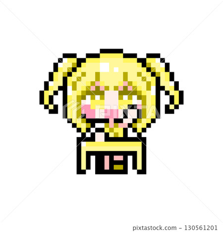 Pixel art character: A girl with mini pigtails sitting at a desk and raising her hand enthusiastically (3) Pixel art character: A girl with mini pigtails sitting at a desk and raising her hand enthusiastically (3) 130561201