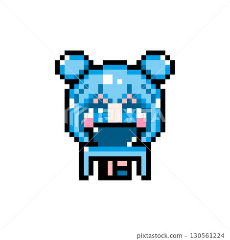 Pixel Art Character: A girl with twin bun hair flapping her legs while using a computer (2) 130561224