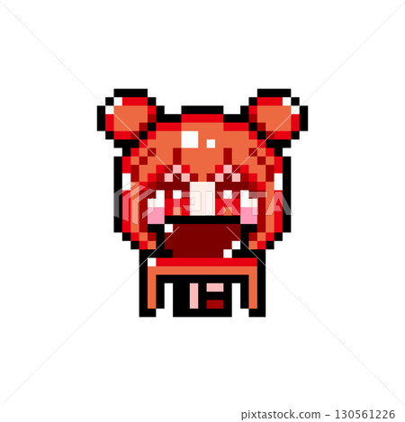 Pixel art character: A girl with twin bun hair flapping her legs while using a computer (4) 130561226