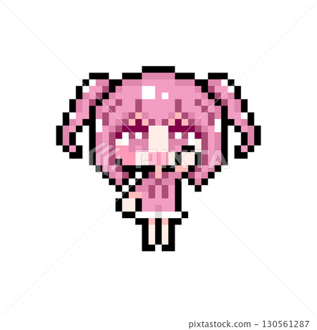 像素藝術人物：綁著小辮子、興高采烈地舉起手的女孩（1） 130561287