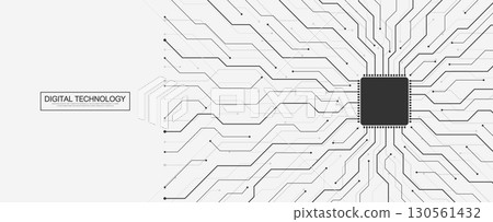 AI circuit board abstract background with chip and circuit components. Creative innovation idea AI banner for internet technology, poster, cover, banner, header, web presentation Digital motherboard 130561432