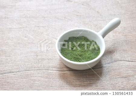 water meal or Wolffia water plant organic food in pan on table 130561433