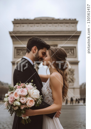 paris bride share tender moment triomphe lace dress 130561457