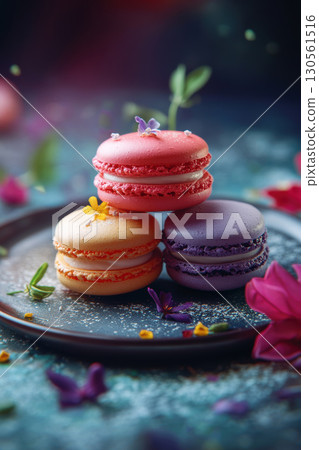 paris plate macarons variety colors textures purple closeup 130561516
