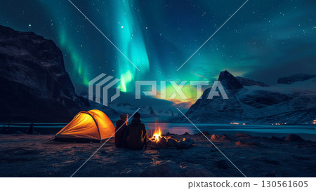 aurora nature sky romantic couple love night landscape aurora nature sky romantic couple love night landscape 130561605