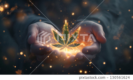 cannabis marijuana medicine plant herb glowing hologram herbal 130561624