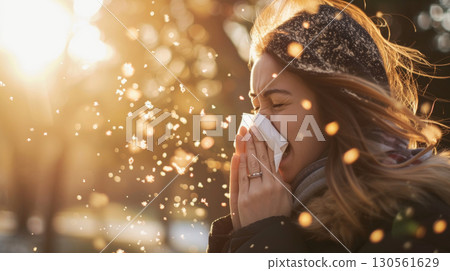 allergy pollen spring sneeze female woman girl flower 130561629