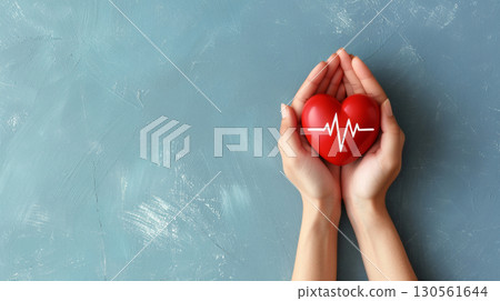 heart organ life medical EKG hand pulse care 130561644