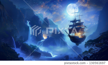 boat sailboat sailing cloud mountain waterfall moon night 130561697