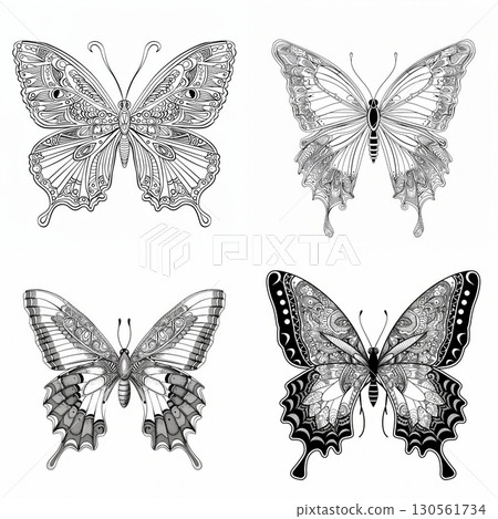 butterfly insect beautiful monochrome pattern clipart vector illustration 130561734