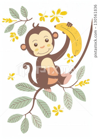 banana monkey animal sweet cartoon summer fruit healthy 130561836