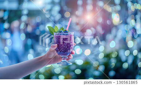 persons arm glass purple background person closeup liquid 130561865