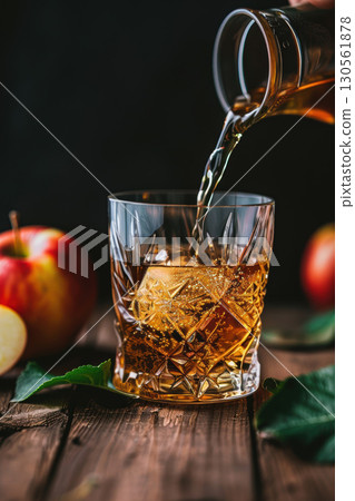 glass whiskey table ice cubes closeup liquid shot 130561878