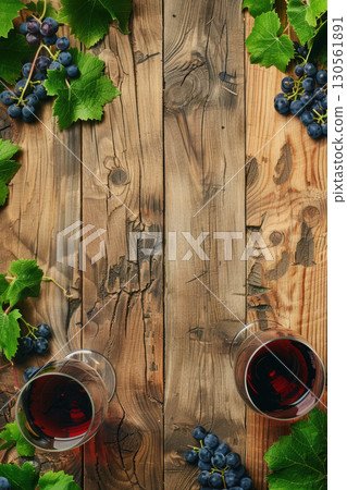 view table glass wine bunch grapes topdown rustic 130561891