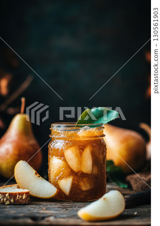 slice bread surface background closeup rustic shot pear 130561903
