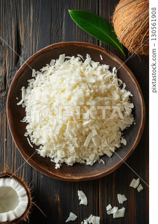 view surface table foreground topdown bowl coconut rustic 130561908