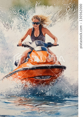 watercolor woman jet ski style brush strokes essence 130562000