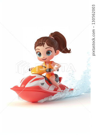 3d illustration girl jet ski rendered riding vibrant 130562003