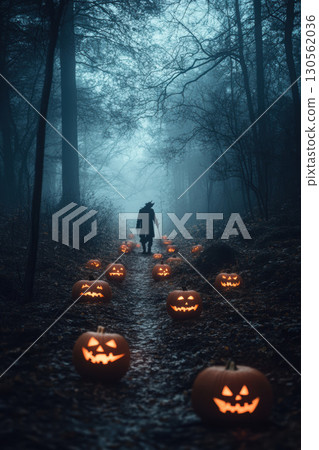 forest figures foreground person scarecrow woods digital misty 130562036