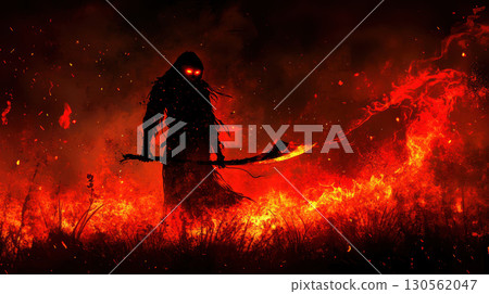 figure eyes fire atmospheric digital artwork featuring glowing 130562047