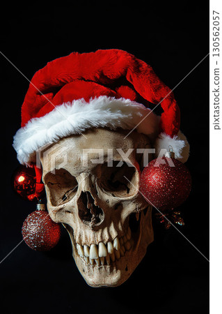 human skull hat ornaments background eye sockets nose 130562057