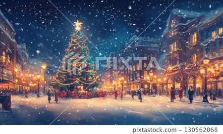 town night tree lights ornaments sky digital snowy 130562068
