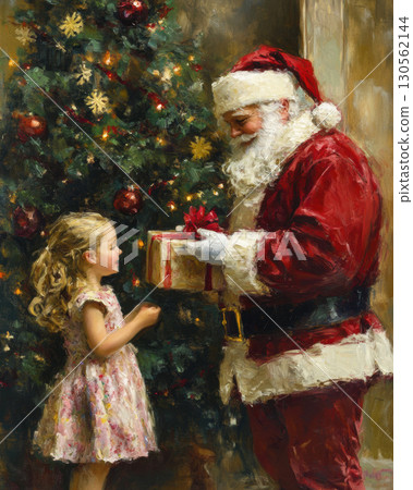 girl tree santa claus christmas detailed painting young 130562144