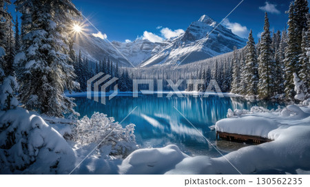winter landscape turquoise trees mountains lake featuring surrounded winter landscape turquoise trees mountains lake featuring surrounded 130562235