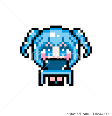 Pixel Art Character: A girl with mini pigtails using a computer (2) 130562316