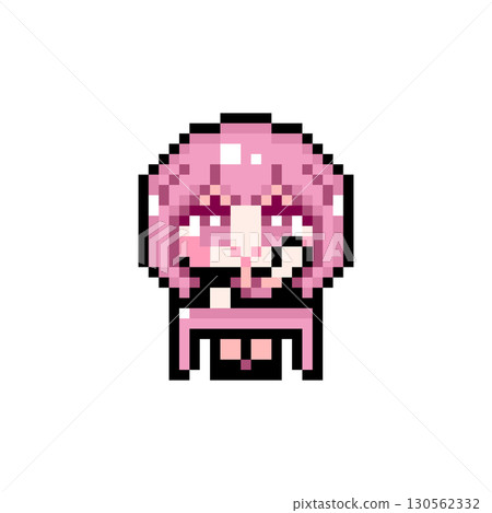 Pixel art character: A short-haired girl sitting at a desk and raising her hand (1) Pixel art character: A short-haired girl sitting at a desk and raising her hand (1) 130562332