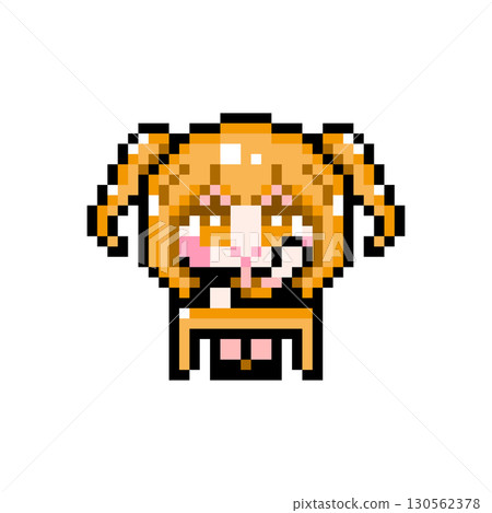 Pixel art character: A girl with mini pigtails sitting at a desk and raising her hand (8) Pixel art character: A girl with mini pigtails sitting at a desk and raising her hand (8) 130562378