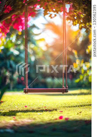 aerial view swing garden sunset scene sun hue 130562395