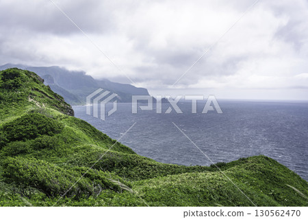 連綿的海岸線、夏日的海岬、雲朵間的藍天 130562470