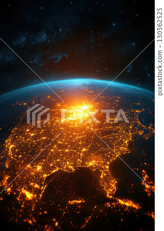 aerial view earth space city lights night way 130562525