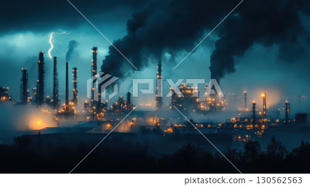 aerial view facility sky twilight lightning industrial dramatic 130562563